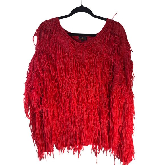 Wise Italy Red Fringe Sweater S 80% Acrylic 20% Wool - Picture 7 of 15